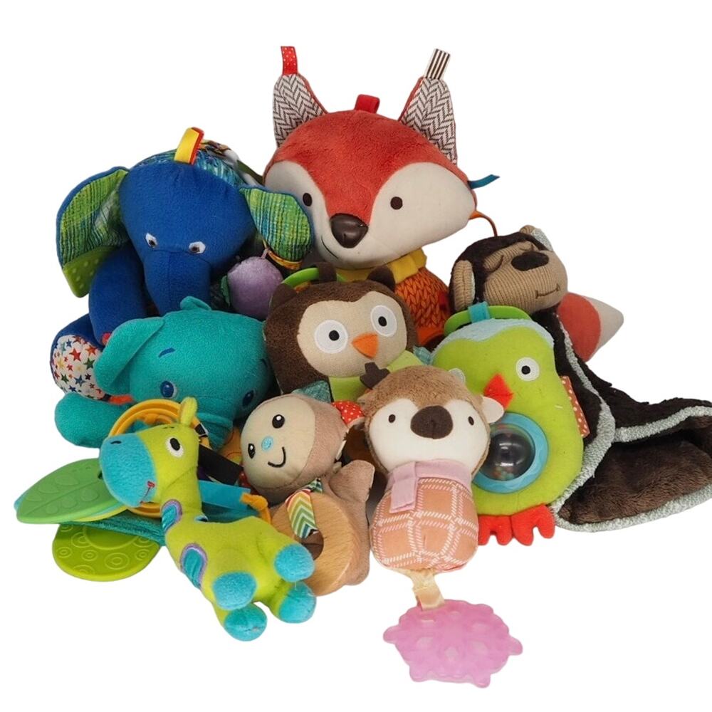Huge Baby Toy Lot teethers stuffies stuffed animals used fair to good condition